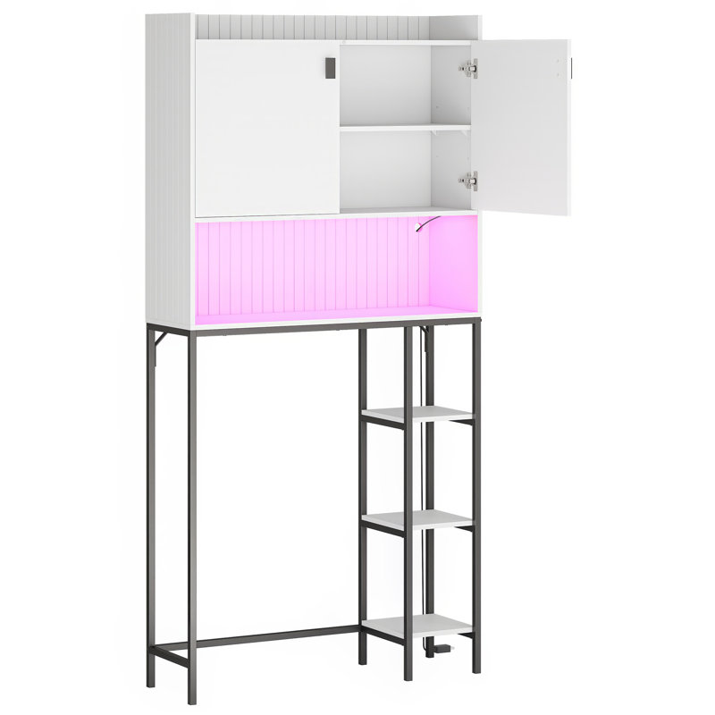 Over The Toilet Storage Cabinet w/ LED, Anti-Tipping Device, White