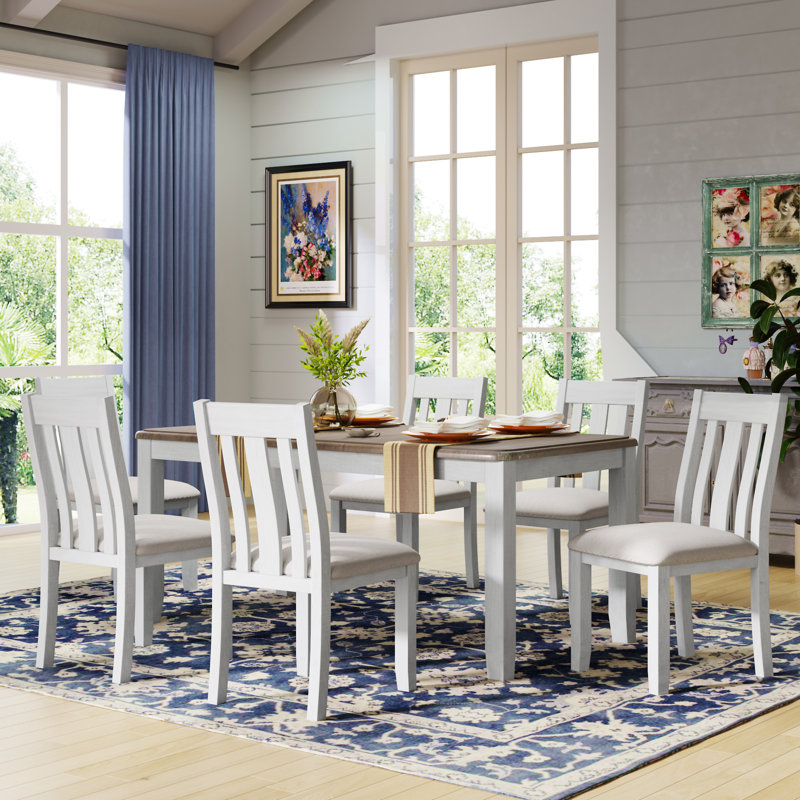 Ensemble de table de salle à manger de style rétro 7 pièces avec table extensible et 6 chaises rembourrées TREXM