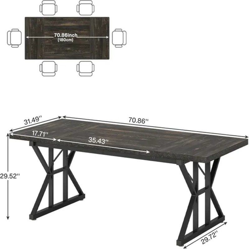 Table de salle à manger de style ferme, blanche et brune, avec accent en X