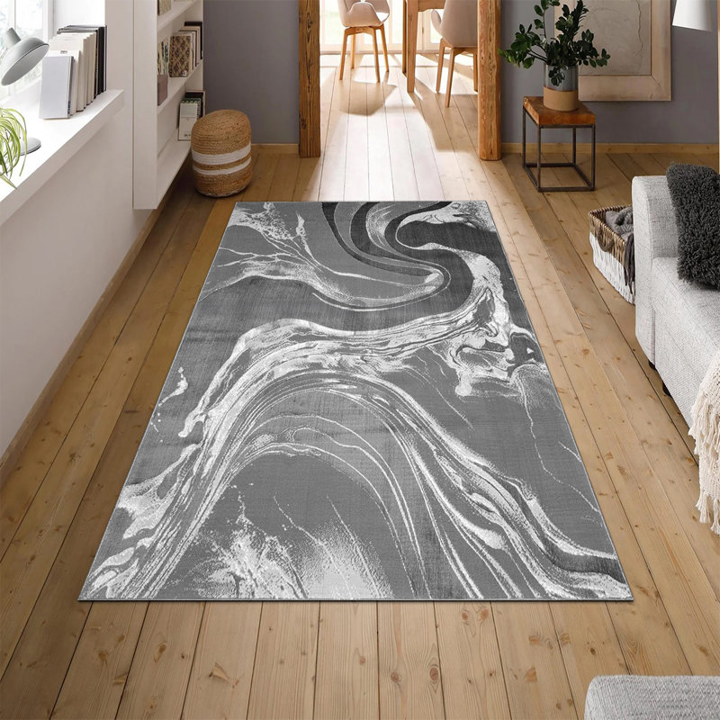 Modern Abstract Area Rug – 100% Polyester, Antistatic, Soil & Water Repellent, Colourfast Living Room Carpet