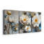 Ensemble de 3 toiles florales lotus blanches et dorées-931915193