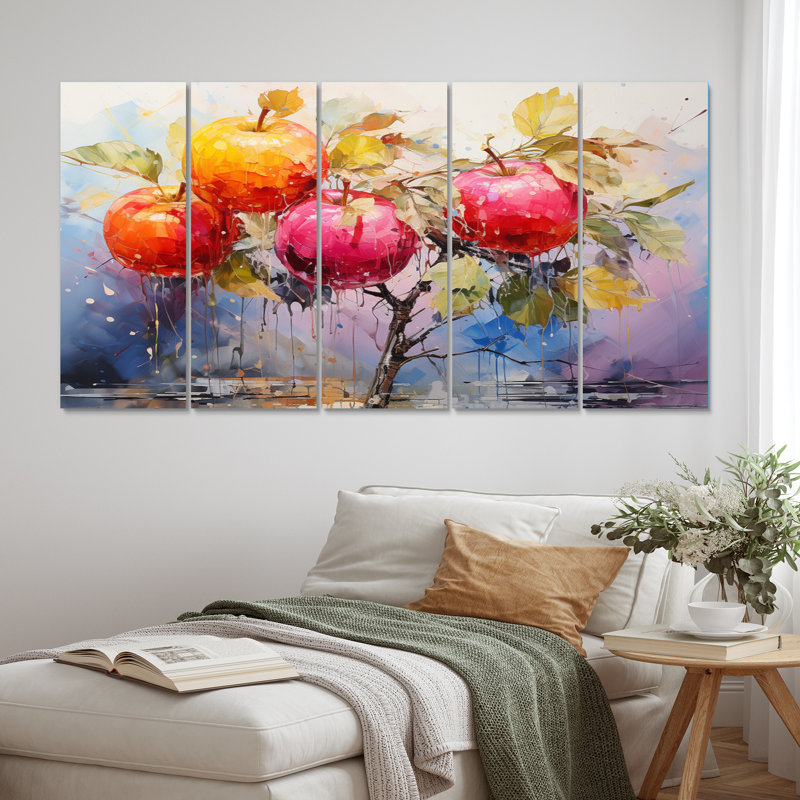 «Vibrant Fruit Harvest I», reproduction d'art sur toile - 5 panneaux égaux
