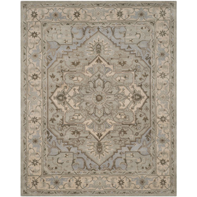 Tapis beige / gris en laine touffeté à la main Anotida