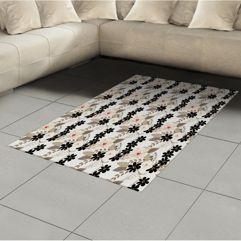 Floral High Density Long Fiber Poly Threads Decorative Area Rug Carpet, Rectangle 4' x 5'8"