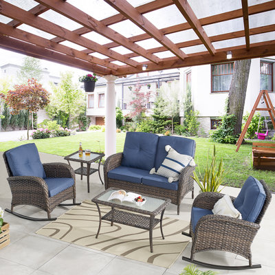 Rattan Wicker Seating Group with Cushions by Red Barrel Studio
