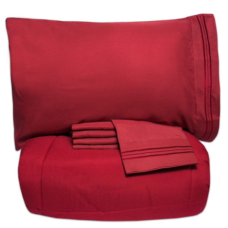 Full Red Microfiber Down Alternative Bed in a Bag Set