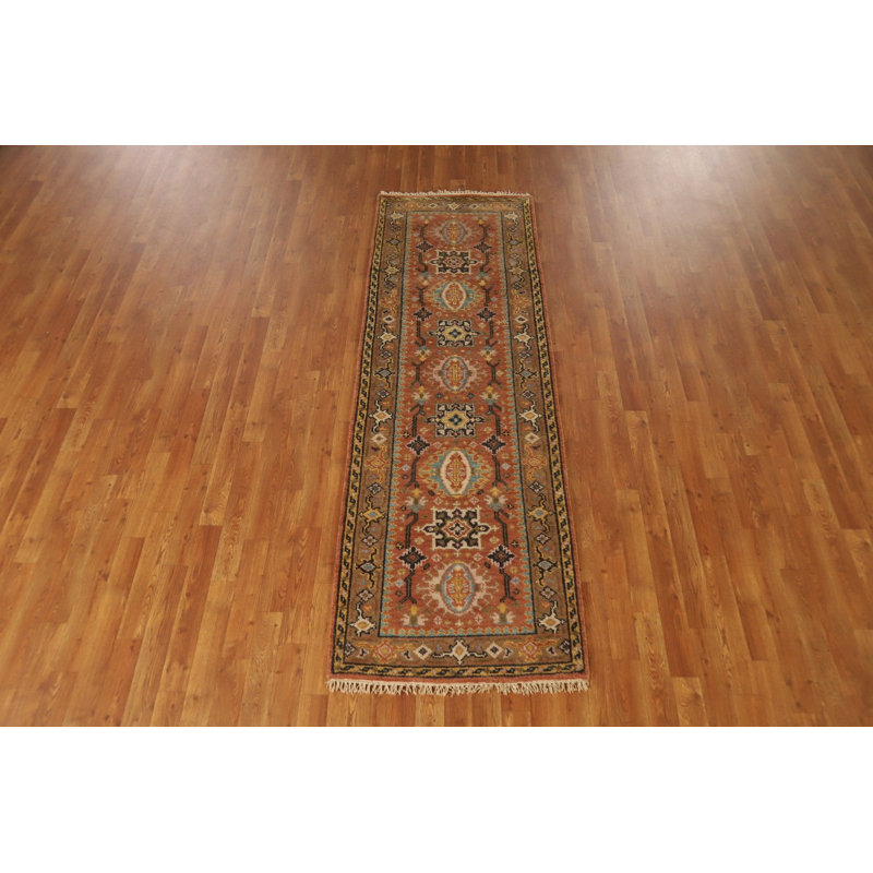 Tapis de couloir indien orange en laine 3x8
