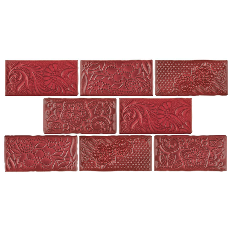 Antic Feelings 3" x 6" Ceramic Patterned Subway Tile, Feelings Red Moon