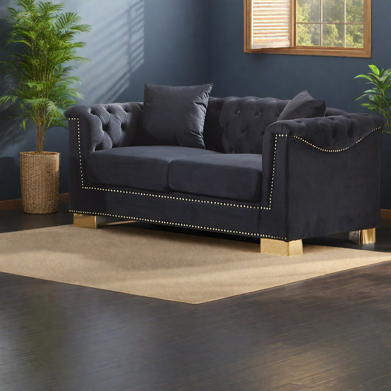 Luxueux canapés en velours, conception Chesterfield compacte avec structure durable pour le salon