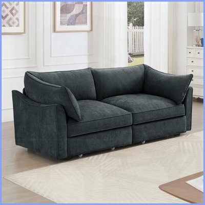Canapé moderne en chenille 2 places avec tiroirs de rangement - Accoudoirs en croissant pour petits salons, gris