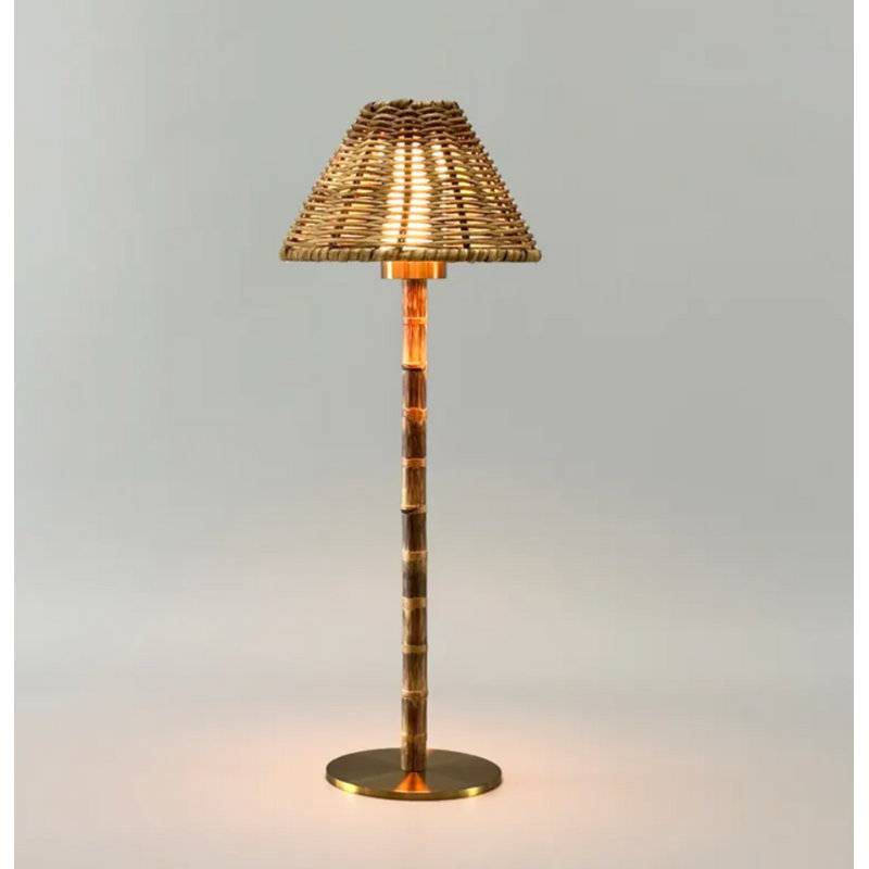 Lampe de table à DEL rechargeable sans fil en bambou et en rotin Athena-R organique, 3 lumières