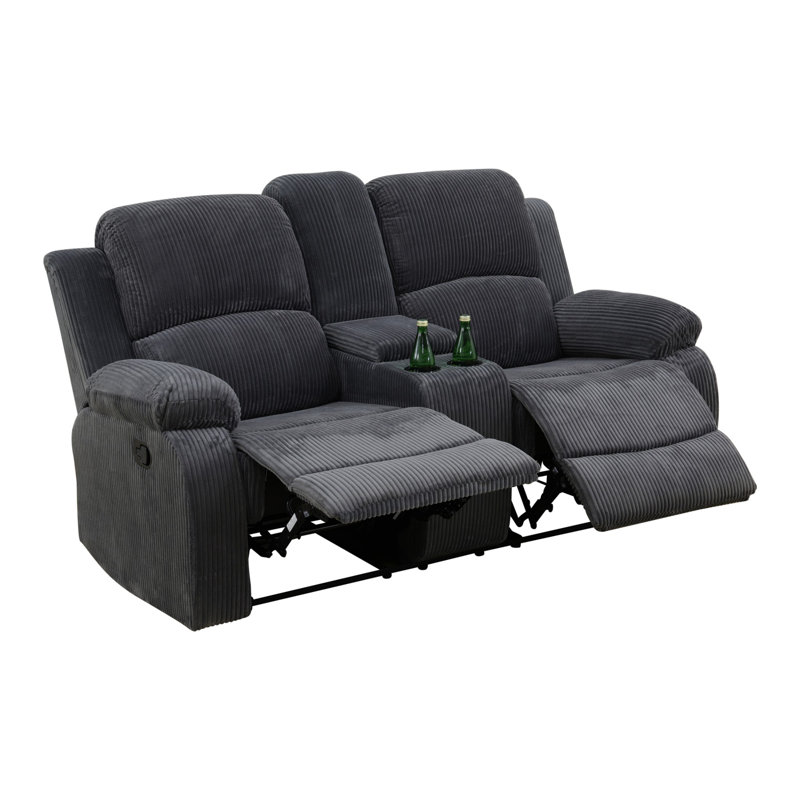 Double fauteuil inclinable manuel, causeuse rembourrée avec porte-gobelets, velours côtelé, noir