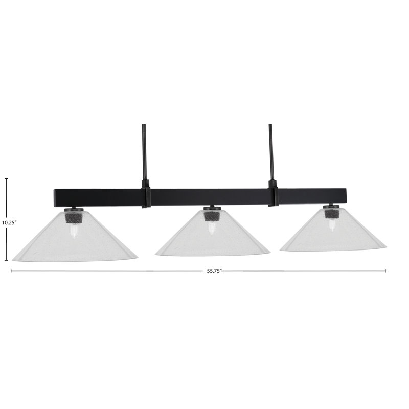 Bar 3 lumières Raheemah Wellington, Noir mat, Transparent, H 10,25 po x l 16 po x P 16 po