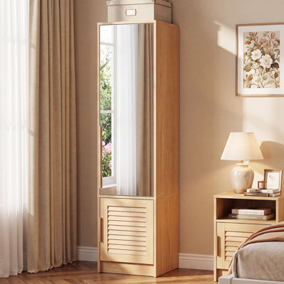 Mirror Wardrobe Armoire Closet With Storage Shelves and Hanging Rod for Apartment