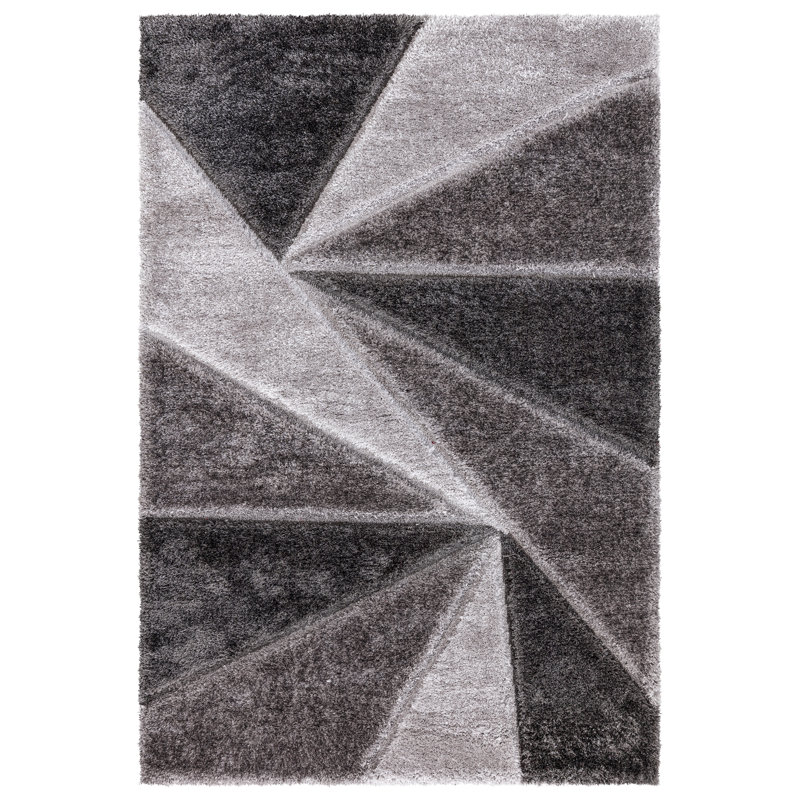 Shaggy Geometric Rug – 100% Polyester Soft Pile Carpet, Colourfast, Water & Soil Repellent, Anti-Static Modern Living Room Rug