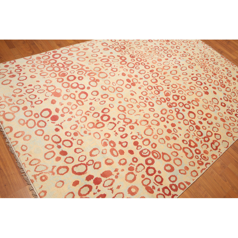 Tapis unique en laine noué à la main 6 pi x 9 pi beige / rouge Nataley