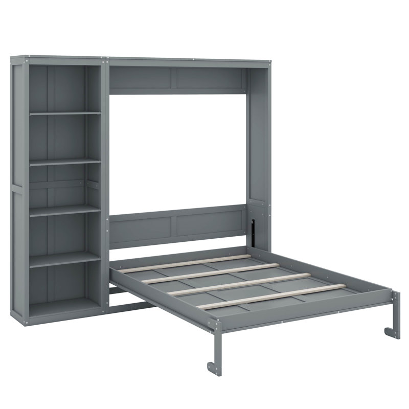 Grand lit escamotable avec tablettes, Gris