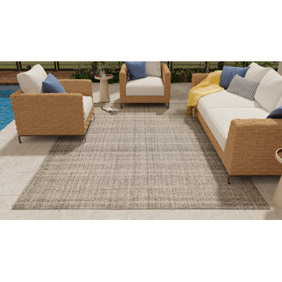 Tapis rectangulaire en polyester tissé à plat à la main gris / ivoire Fleurette
