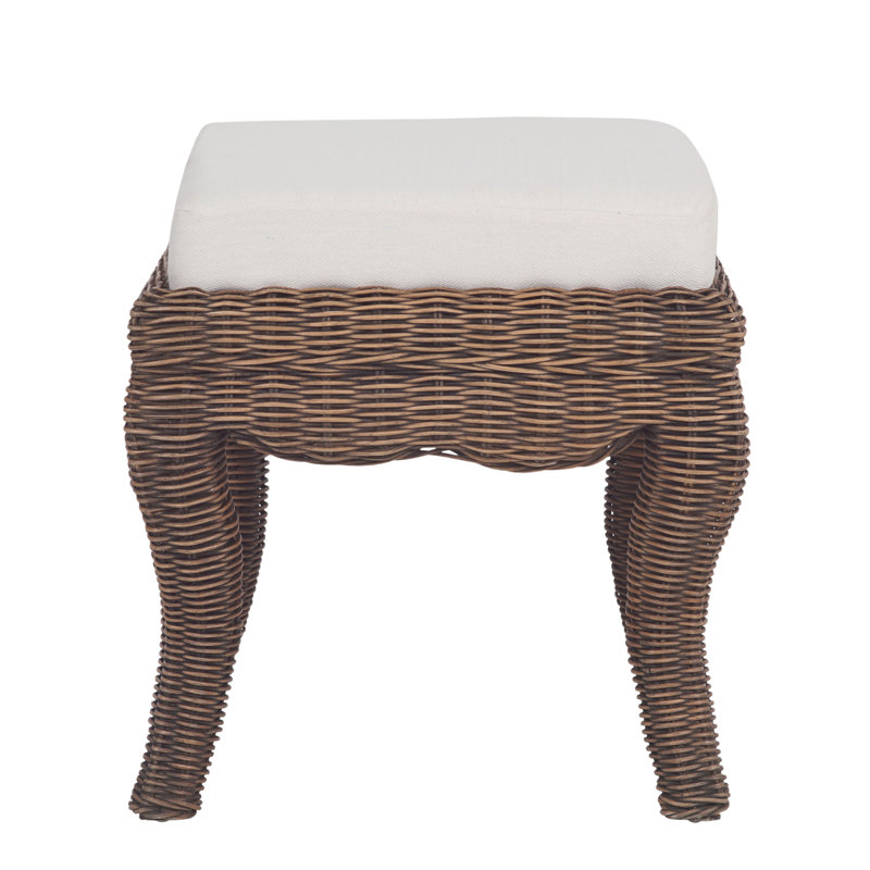 Tabouret de coiffeuse en rotin tissé 18,5 po Rowan avec coussin rembourré blanc et fauteuil de maquillage en bois de manguier noir