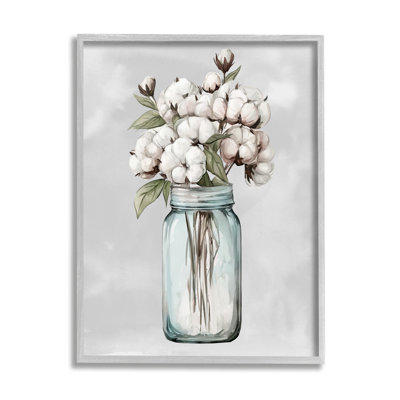 "Cotton Flower Sprig Farmhouse Jar" encadré sur bois par Ziwei Li, impression
