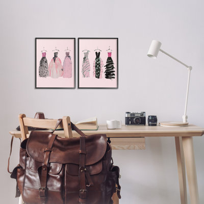 Pink Trendy Dresses 2 Piece Framed Giclee Art Set, design by Sally Swatland