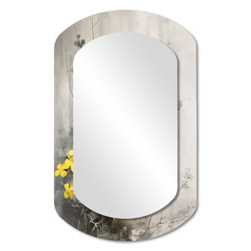 «Mabery Yellow Grey Herb Garden», miroir mural cylindrique floral, miroir asymétrique traditionnel, impression sur métal