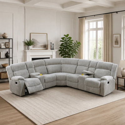 Canapé d'angle inclinable électrique luxueux en velours côtelé doux effet fourrure, parfait pour les espaces de vie modernes et confortables.