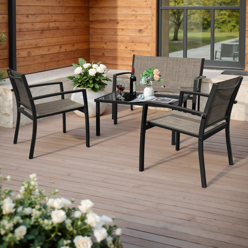 Onika 4 Piece Patio Conversation Set, Brown