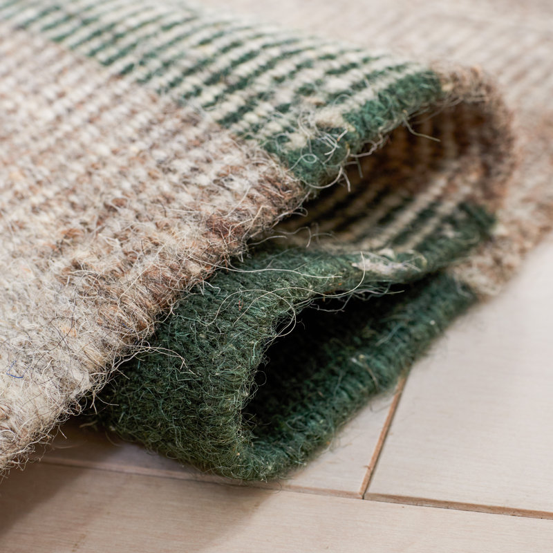 Gray and Green Geometric Wool Flatweave Rug, 3' x 5'