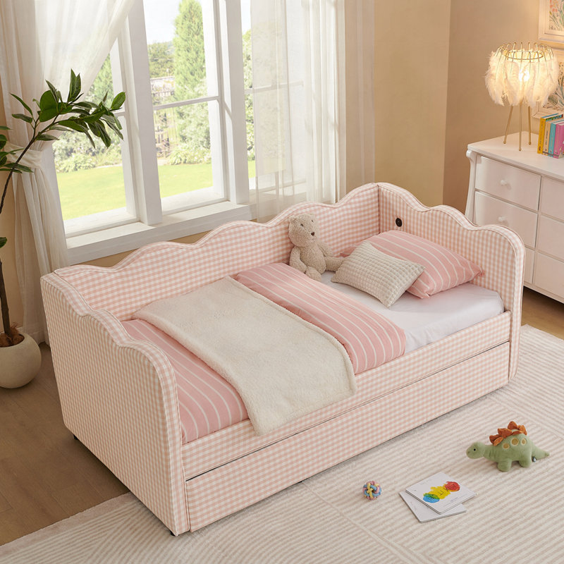 Cozy Gingham Daybed with Trundle, Pink