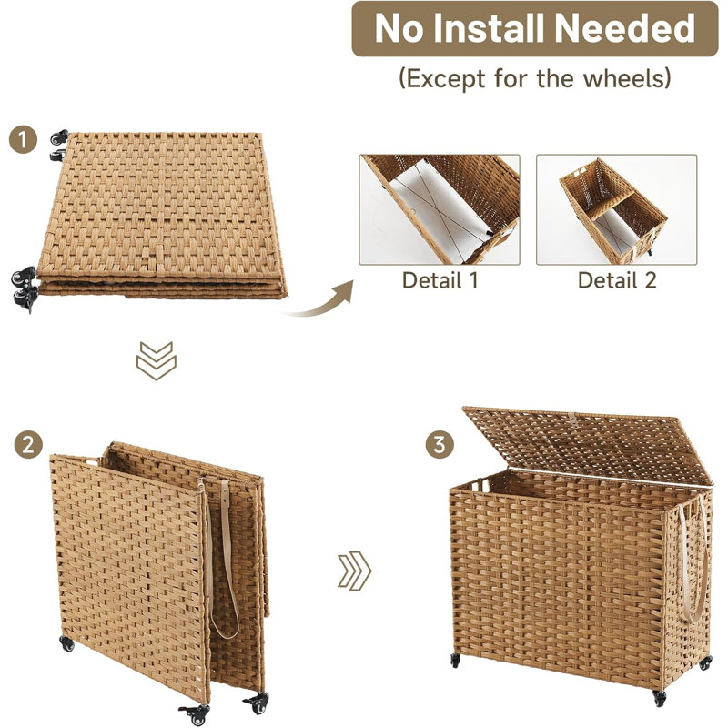 Panier à linge avec roulettes, panier à linge roulant avec couvercle 52,8 gallons (200L).