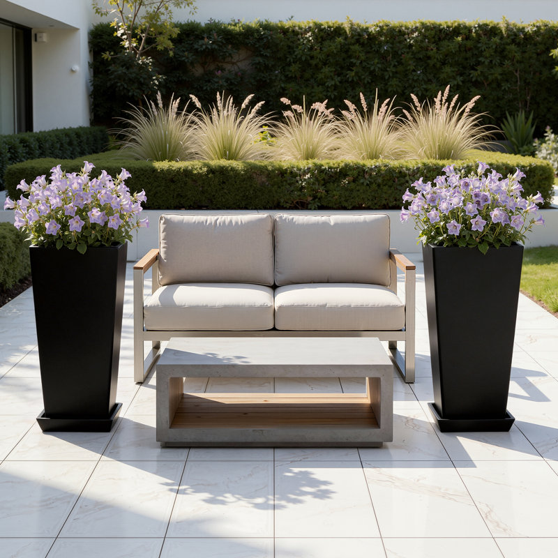 2 Set Tall Planters for Outdoor Plants, 24" Large Planters with Drainage Hole & Saucer, Black