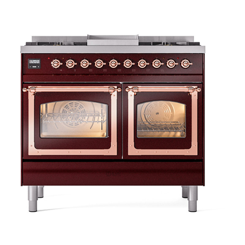 ILVE Nostalgie II Series Noblesse 40 inch Dual Fuel Range with 6 Sealed Burners, Griddle (Glass Door), Liquid Propane