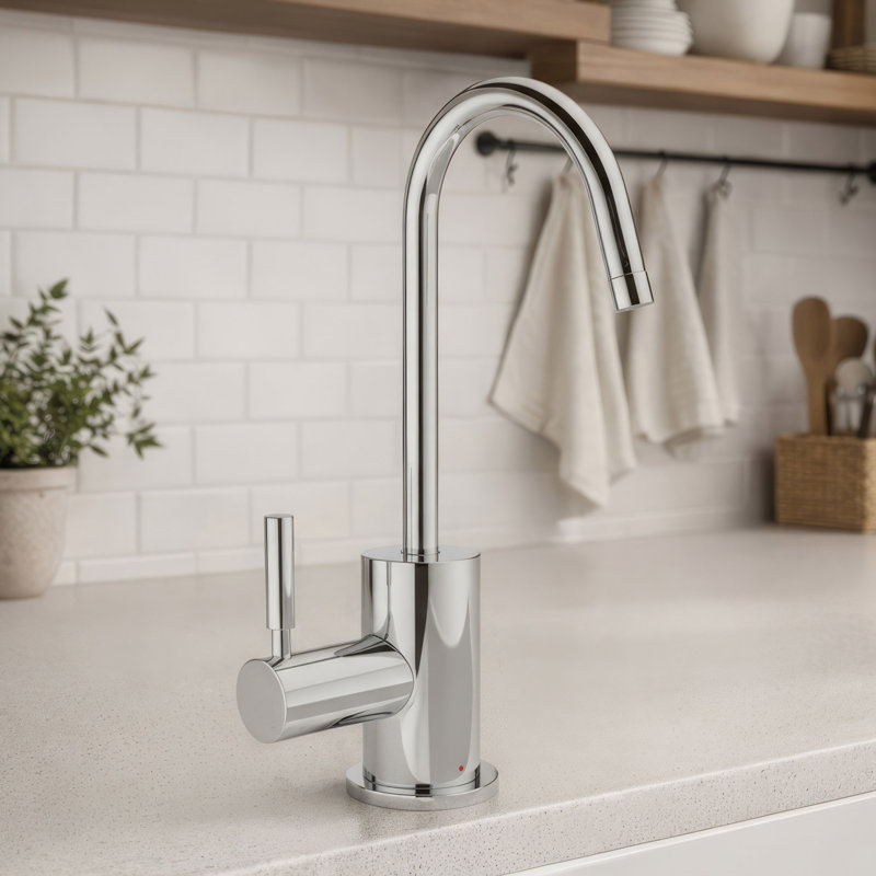 Whitehaus Point of Use Instant Hot Water Drinking Faucet With Gooseneck Swivel Spout, Polished Chrome