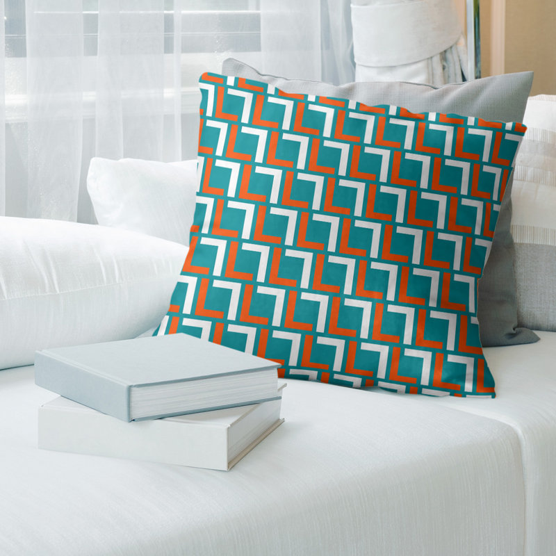 Housse de coussin Miami Football, Vert / Blanc / Orange, Faux lin, 20 po X 20 po