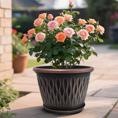 Pots de plantes rétro, pots de fleurs à rayures rétro avec trou de drainage et soucoupe, pots à fleurs en plastique pour plantes d'intérieur et d'extérieur, pots de jardin décoratifs