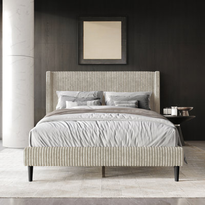 Contemporary Wingback Platform Bed