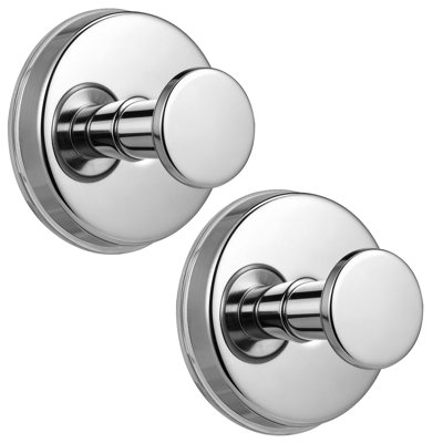 Grands crochets à ventouse de 15 lb pour la douche, crochets à serviettes de salle de bain sans perçage pour les robes, louffa, monture amovible sur verre, carrelage, miroirs, surfaces lisses non poreuses (2, chrome poli)