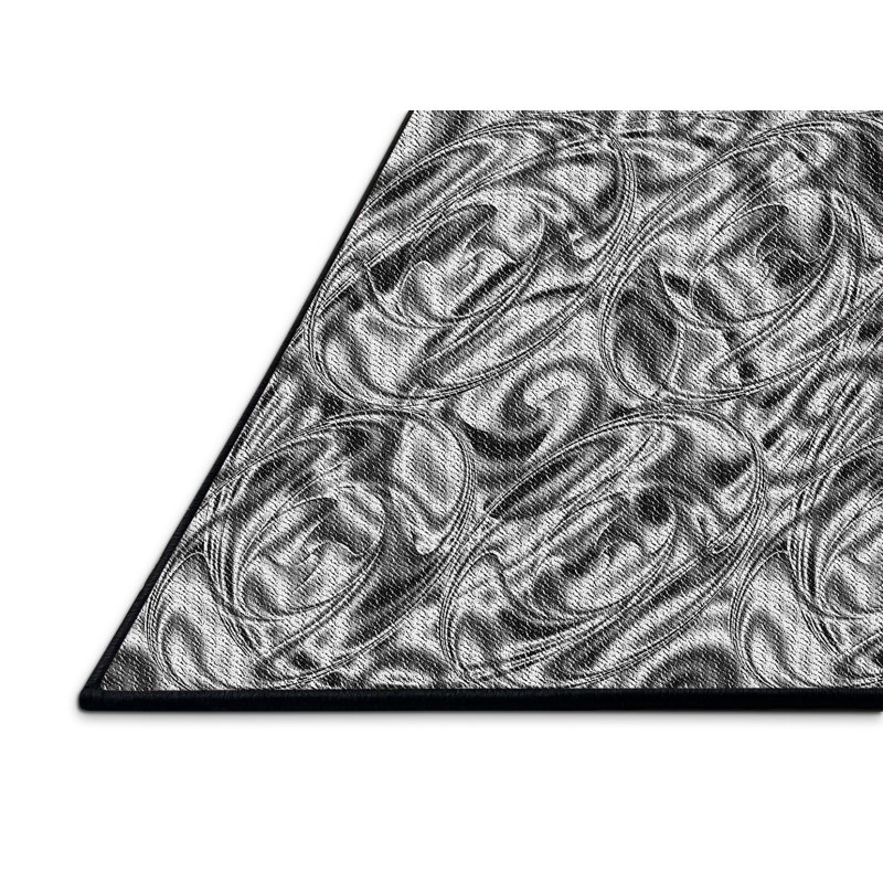 Laine tissée à la machine abstraite et polyester noir/blanc Tapis décoratif, Rectangle 5 pi x 7 pi