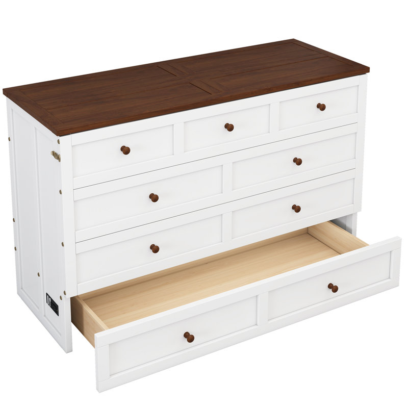 Coffre de lit convertible, spacieux, double, conception en noyer blanc pleine grandeur, suffisamment d'espace de rangement et de charge, +