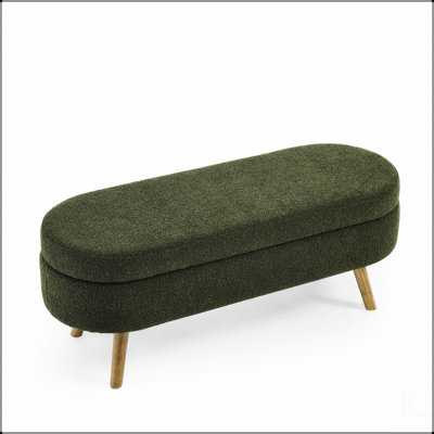 Ottoman Oval Storage Bench,Rubber Wood Legs,  (43.5"x16"x16") Cyan