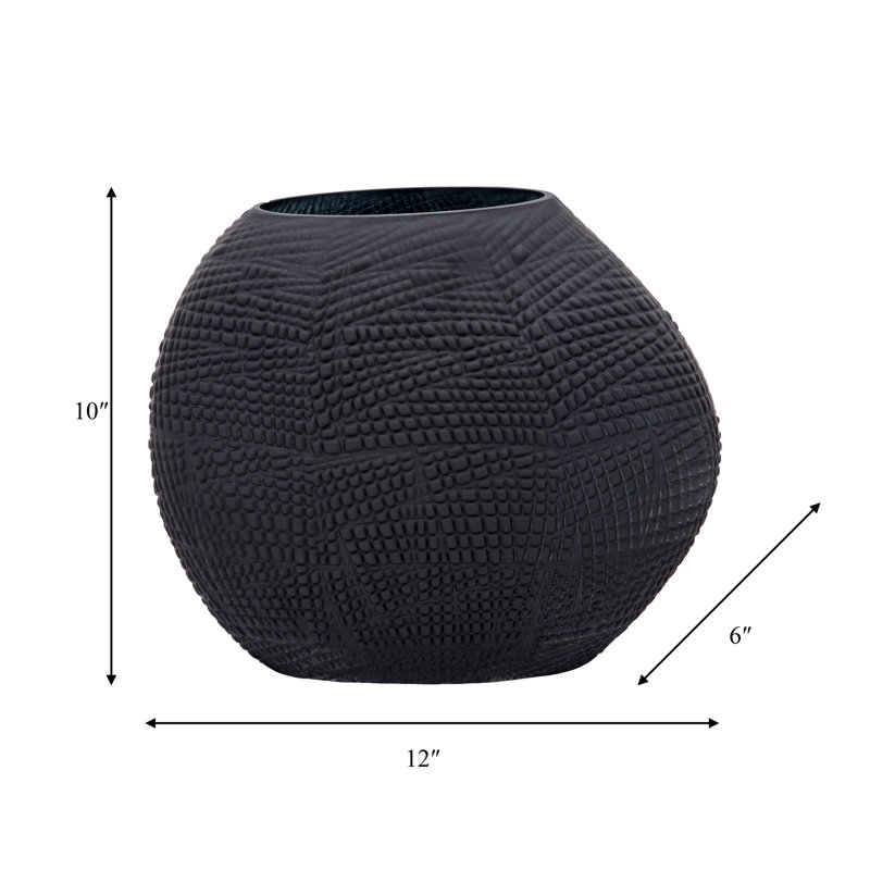 Handmade Glass Table Vase, 10" H x 12" W x 6" D, Black