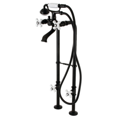 Kingston Brass Kingston Three-Handle 2-Hole Freestanding Clawfoot Tub Faucet Package with Supply Line and Stop Valve