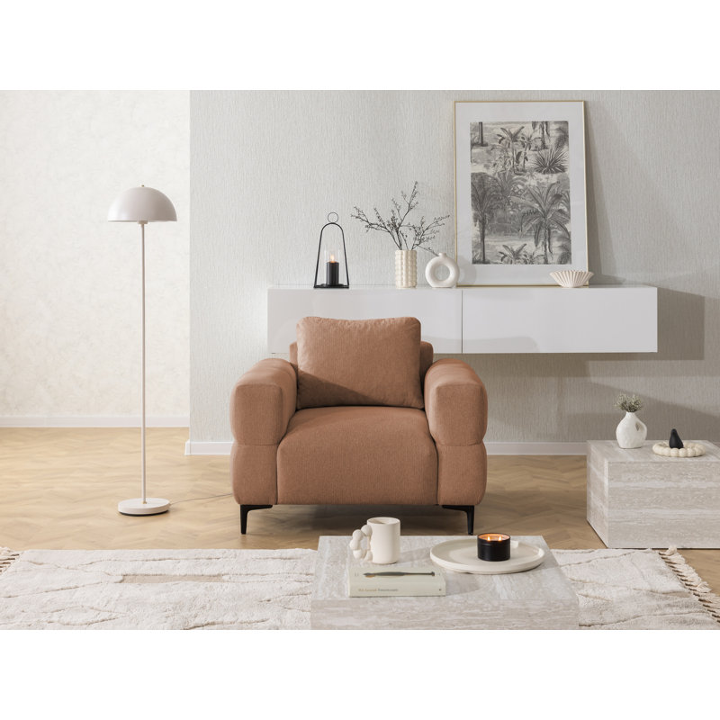 Armchair Cardea With optic In Soft Textured Fabric And High Seating Comfort, Red