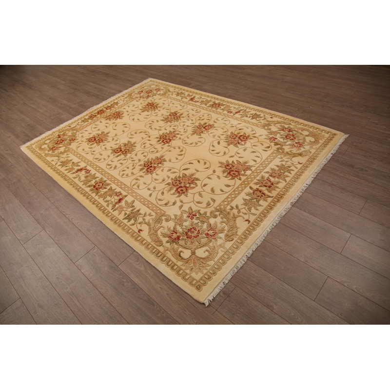 Honeyland Wool Oriental Area Rug in Beige, Rectangle 5'7" x 7'10"