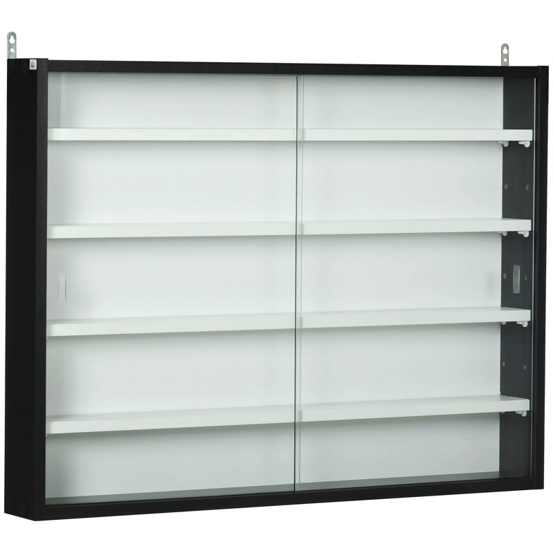 Johnrichard 5-Tier Display Cabinet, Glass Display Case with 2 Doors and Adjustable Shelves, White/Black