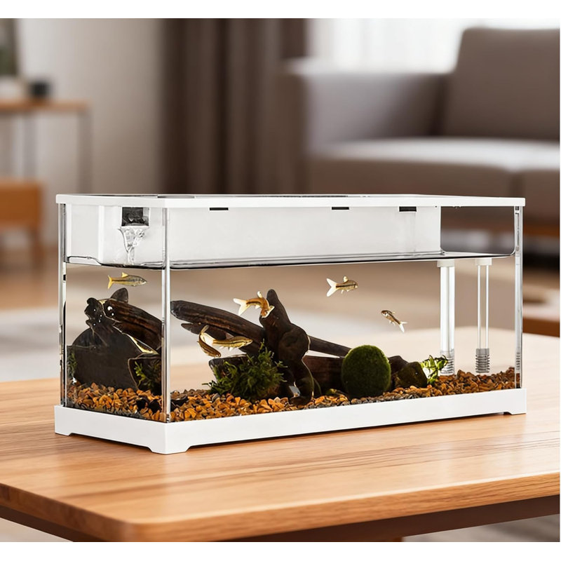 Desktop Fish Tank, Aquarium Tank with Air Pump Aquarium and Light, Aquarium Starter Kits, Ecological Cycle System, Lighting