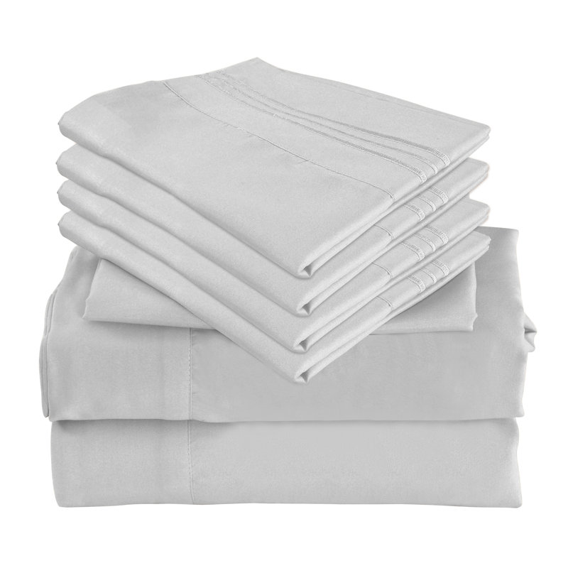 Premium Rayon From Bamboo 6 Pc Sheet Set With Deep Pockets, Cooling, Silver, Split King Sheet Set with 4 Pillowcases