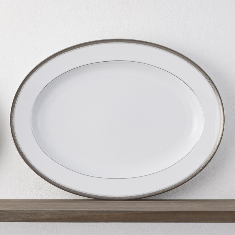 Noritake Charlotta Oval Platter, 1.5" H x 10.25" W x 14" D, Platinum
