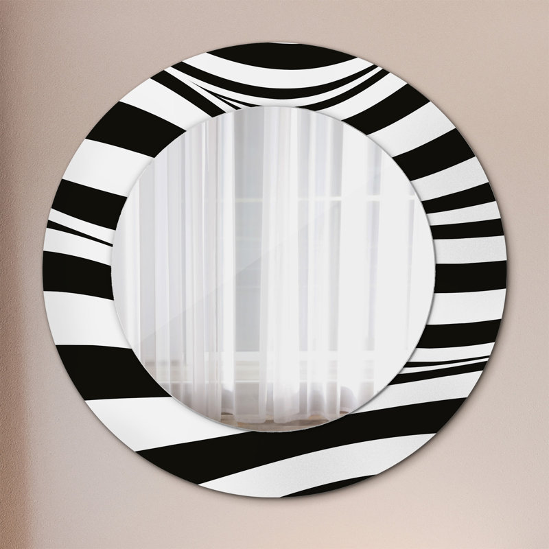 Huldar Glass Flat Mirror, 50cm H x 50cm W, Black and White Abstract Wave